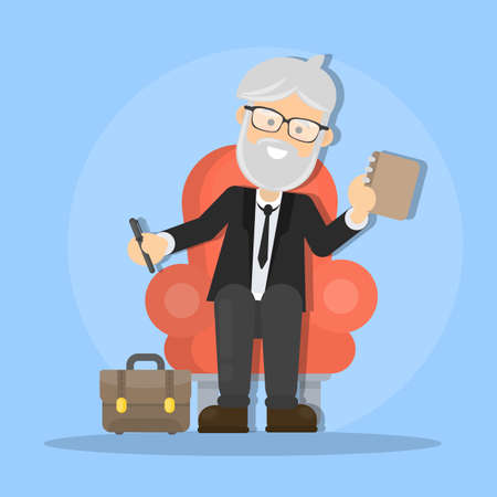 Isolated man psychologist sitting on chair with clipboard.のイラスト素材