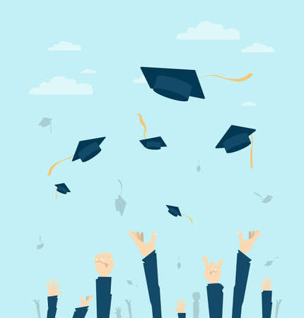 Graduated studets throwing hats up in the air.のイラスト素材