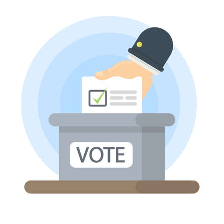 Isolated vote box. Hand putting voting paper inside.のイラスト素材