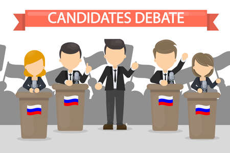 Candidates debates in Russia illustration. Women and men on podium.のイラスト素材
