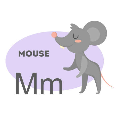 Mouse on alphabet. Letter M with funny animal.のイラスト素材