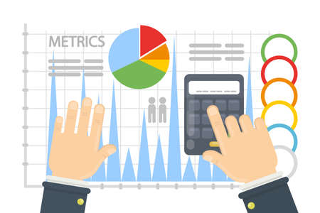Metrics concept illustration. Data chart with calculator.のイラスト素材