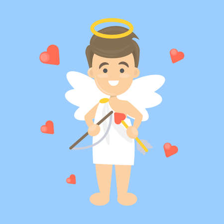 Isolated cupid man with arrow and bow, hearts and wings.のイラスト素材