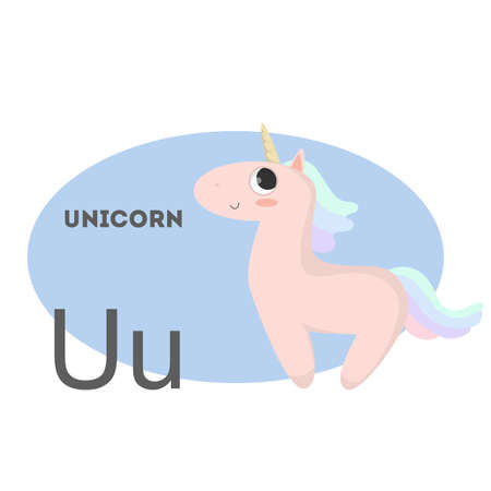 Unicorn on alphabet. Letter U with funny animal.のイラスト素材