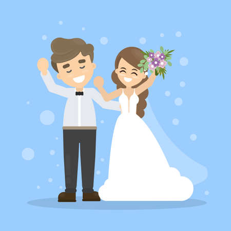 Iolated happy smiling wedding couple on white.のイラスト素材