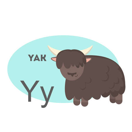 Yak on alphabet. Letter Y with funny animal.のイラスト素材