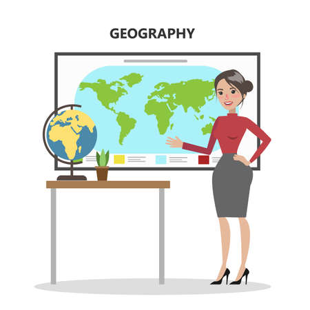Isolated geography teacher with world map and globe.のイラスト素材
