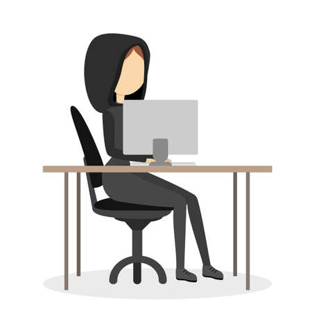 Isolated woman hacker on plain background.のイラスト素材