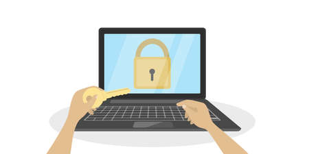 Laptop with lock on plain background.のイラスト素材