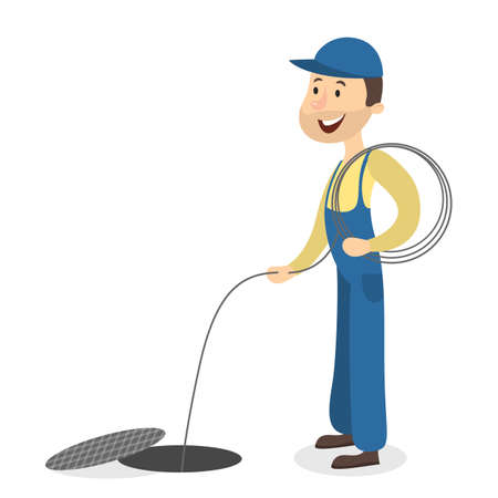 Isolated plumber man with ropes on white background.のイラスト素材