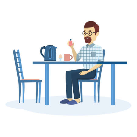 Man having breakfast.のイラスト素材