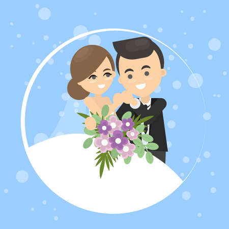 Iolated happy smiling wedding couple on white.のイラスト素材