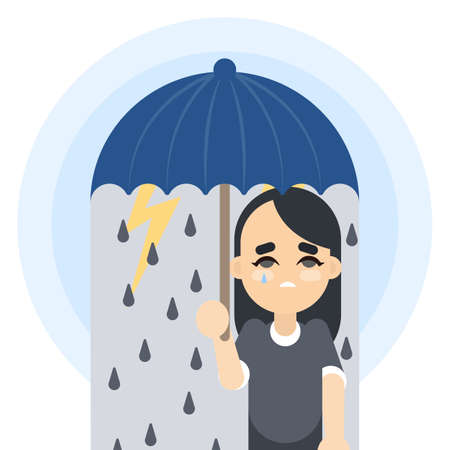 Sad woman with umbrella illustration.のイラスト素材