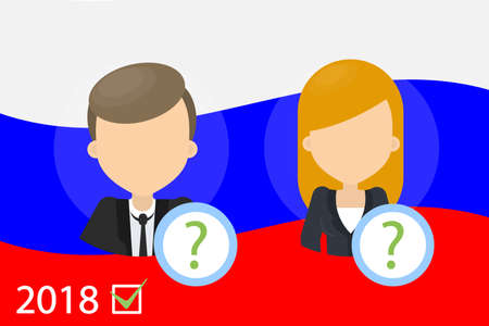 Choosing the candidate. Man and woman with russian flag on background.のイラスト素材