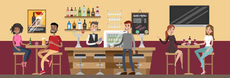 People at bar drinking and having fun.のイラスト素材