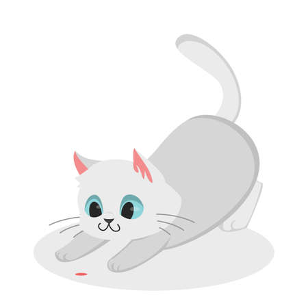 White cat playing with red dot from laser pointer.のイラスト素材