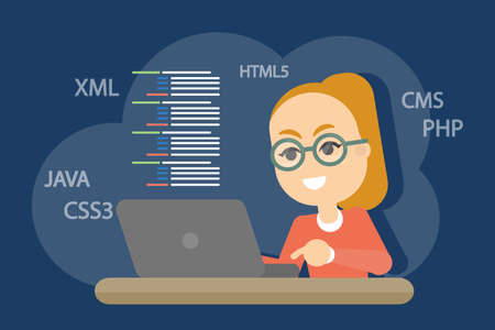 Woman programmer working with code on computerのイラスト素材