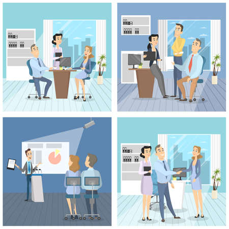 Working on project set. People thinking and discussing.のイラスト素材