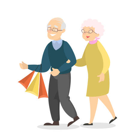 Happy family shopping. Old couple with shopping bags.のイラスト素材