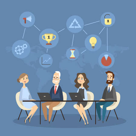 Team on thinking sitting in the office together.のイラスト素材