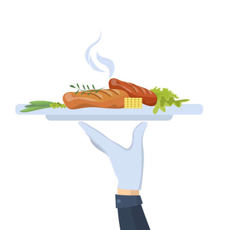 Hand with plate illustration.のイラスト素材