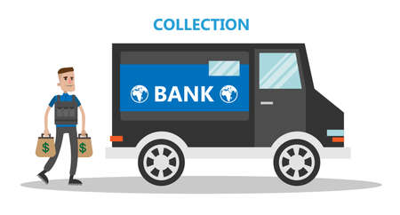 Money collector armored truck. Working in bank.のイラスト素材