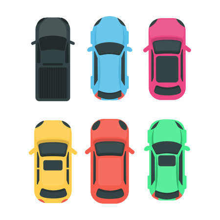 Colorful cars top view illustration.のイラスト素材