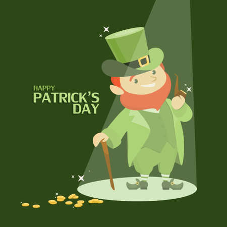 St. Patrick's day on green background with leprechaun and coins.のイラスト素材