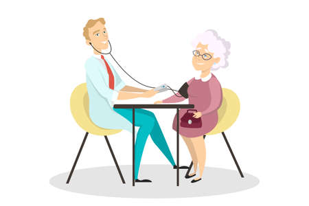 Blood pressure measurement with doctor and patient.のイラスト素材