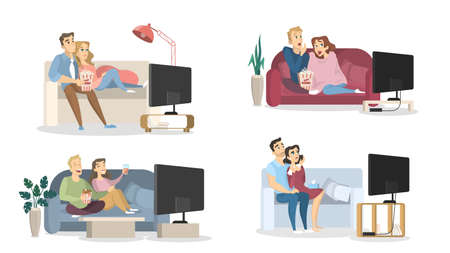 People watching TV.のイラスト素材