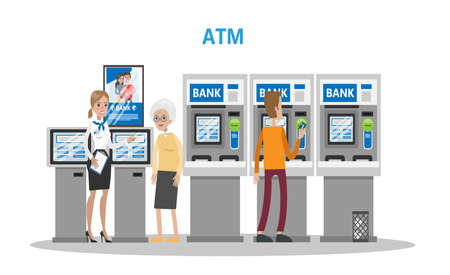 People with ATM illustration.のイラスト素材