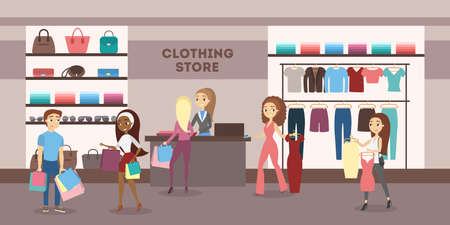 Women at store illustration.のイラスト素材