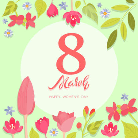 The 8 March Day witth flowers and leaves.のイラスト素材
