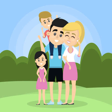 Happy family outside.のイラスト素材