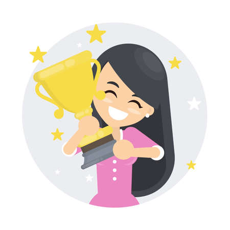Woman with golden trophy.のイラスト素材