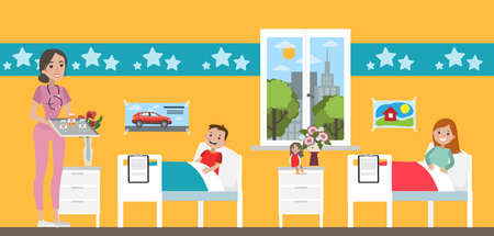 Children hospital room with doctors and toys.のイラスト素材