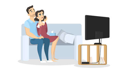 Couple watching TV.のイラスト素材