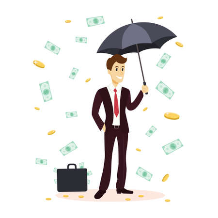 Businessman with money raining.のイラスト素材