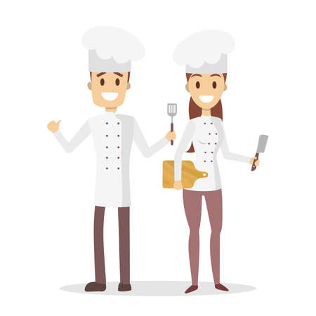 Isolated chefs couple in uniform on white.のイラスト素材