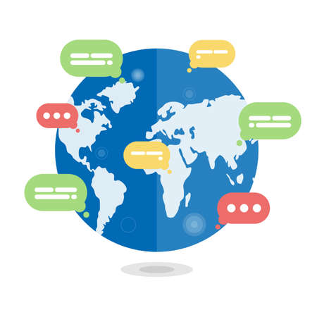 Worldwide communication concept. Speech bubbles on planet.のイラスト素材