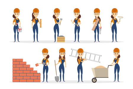 Woman builder set.のイラスト素材