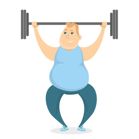 Cartoon chubby man exercising image illustrationのイラスト素材