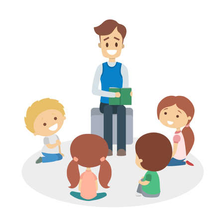 Man reading for kids illustrationのイラスト素材