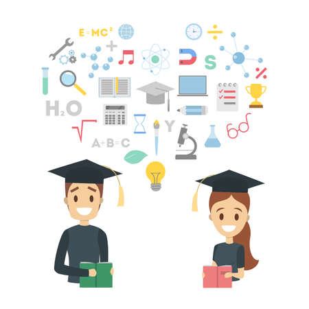 Man and woman graduate icon illustrationのイラスト素材
