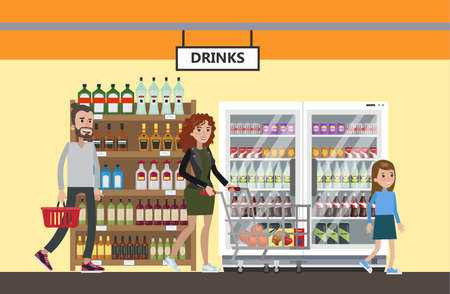 Supermarket interior set illustrationのイラスト素材
