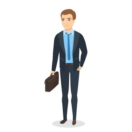 Isolated business man with briefcase on white.のイラスト素材