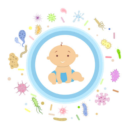 Baby boy under shield.のイラスト素材