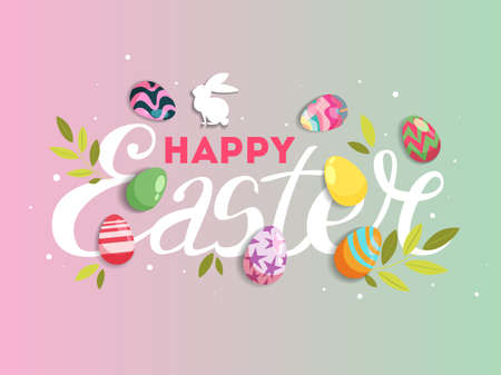 Happy Easter card template with bunny and Easter eggs.のイラスト素材