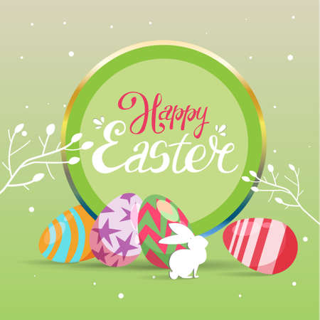 Happy Easter card template with bunny and Easter eggs.のイラスト素材