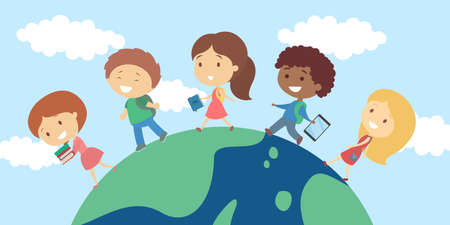 Children walking on planet.のイラスト素材